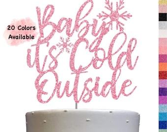 Pink Baby It’s Cold Outside Cake Topper Pink Glitter Baby Shower Party Decoration Premium Quality Sturdy Doubled Sided Glitter Acrylic Stick