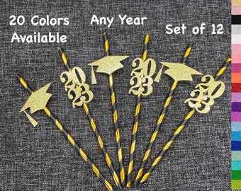 Class of 2025 Graduation Party Straws • (SET OF 12) • Grad Party Favors • Table Decorations • Straw Toppers • Graduation Decorations 2025