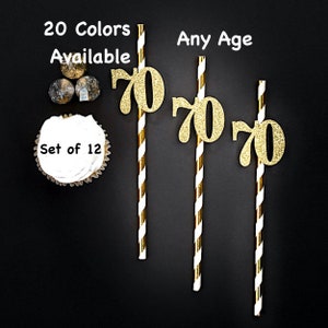 70th Birthday Party Straws with Number Any Age (SET OF 12) 70th Birthday Decoration Party Anniversary Tableware Decor Party Favors Supplies