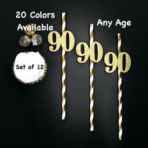 90th Birthday Party Straws with Number Any Age (SET OF 12) 90th Birthday Decoration Party Anniversary Tableware Decor Party Favors Supplies