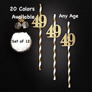 49th Birthday Party Straws with Number Any Age (SET OF 12) 49th Birthday Decoration Party Anniversary Tableware Decor Party Favors Supplies