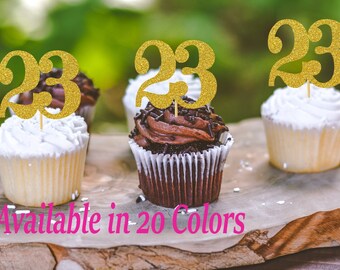 23rd Birthday Cupcake Toppers | Glitter Number 23 Decorations | 23rd Party Decor | Age 23 Milestone | Party Favors Birthday Party Supplies