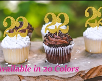 22nd Birthday Cupcake Toppers | Glitter Number 22 Decorations | 22nd Party Decor | Age 22 Milestone | Party Favors Birthday Party Supplies