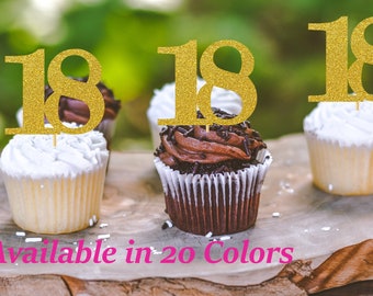 18th Birthday Cupcake Toppers | Glitter Number 18 Decorations | 18th Party Decor | Age 18 Milestone | Party Favors Birthday Party Supplies