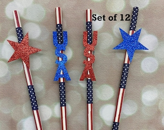 Set of 12 July 4th Party Straws Independence Day Party Favors fourth of july party decor