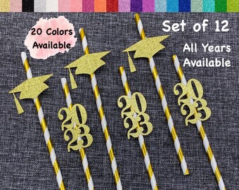 class of 2025  Graduation Party Straws Graduation Decorations (Set of 12) (20 Colors Available) Class Reunion graduation decorations 2024