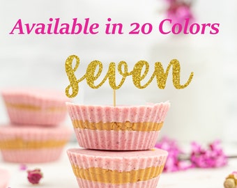 Number 7 Cupcake Topper  7th Birthday Cupcake toppers Glitter Party Decorations 7th Birthday Party Favors (choose from 20 colors )