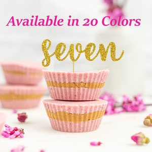 Number 7 Cupcake Topper  7th Birthday Cupcake toppers Glitter Party Decorations 7th Birthday Party Favors (choose from 20 colors )