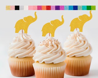 Baby Elephant Cupcake Toppers - 2.5-Inches for Baby Showers and Birthdays