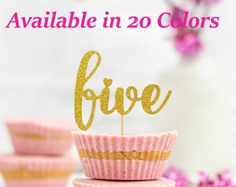 5th Birthday Cupcake toppers Number Five Cupcake topper Glitter Party Decorations 5th Birthday Decorations  (choose from 20 colors )