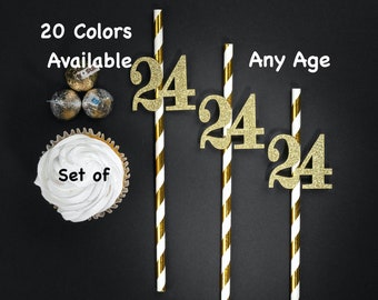 24th  Birthday Straws with Number Any Age (SET OF 12) 24th Birthday Decoration Party Anniversary Tableware Decor Party Favors Supplies