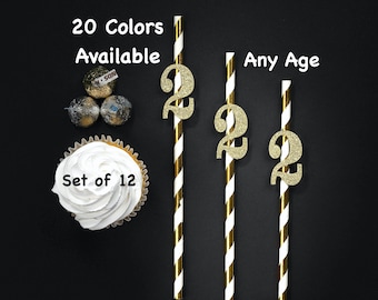 2nd Birthday Straws with Glitter Number Any Age (SET OF 12) Birthday Decoration Party Anniversary Tableware Decor Party Supplies Second Bday
