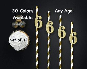 6th Birthday Straws with Number Any Age (SET OF 12) 6th Birthday Decorations Party Anniversary Tableware Decor Party Supplies Six Birthday