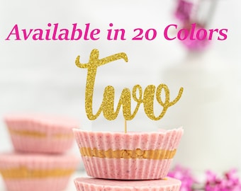 Two Cupcake toppers Second Birthday Number Cupcake topper Glitter Party Decorations 2nd Birthday Decor Party Favors (choose from 20 colors )