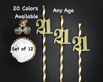 21st Birthday Party Straws with Number Any Age (SET OF 12) 21st Birthday Decoration Anniversary Party Tableware Decor Party Supplies