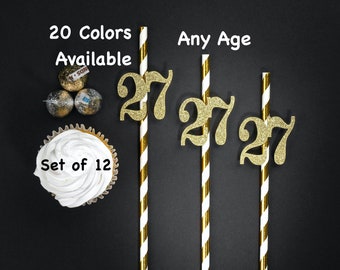 27th  Birthday Straws with Number Any Age (SET OF 12) 27th Birthday Decoration Party Anniversary Tableware Decor Party Favors Supplies