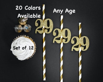 29th  Birthday Straws with Number Any Age (SET OF 12) 29th Birthday Party Decoration Party Anniversary Tableware Decor Party Favors Supplies