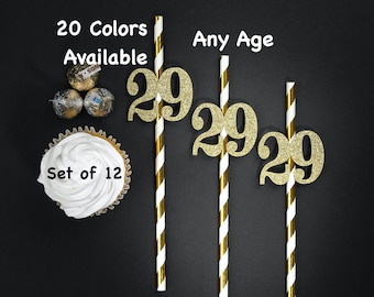 29th  Birthday Straws with Number Any Age (SET OF 12) 29th Birthday Party Decoration Party Anniversary Tableware Decor Party Favors Supplies