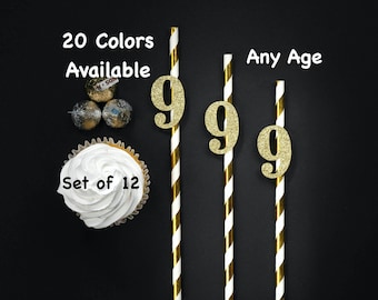 9th Birthday Straws with Number Any Age (SET OF 12) 9th Birthday Decorations Party Anniversary Tableware Decor Party Supplies Ninth Birthday