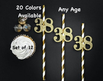 38th Birthday Straws with Number Any Age (SET OF 12) 38th Birthday Decoration Party Anniversary Tableware Decor Party Favors Supplies