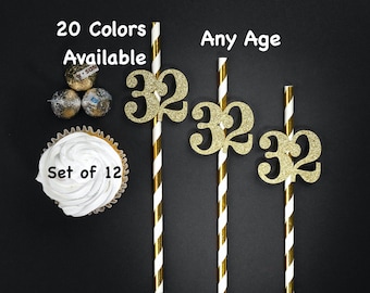 32nd  Birthday Straws with Number Any Age (SET OF 12) Birthday Decoration Party Anniversary Tableware Decor Party Favors Supplies Birthday
