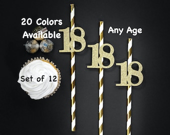 18th Birthday Straws with Number Any Age (SET OF 12) 18th Birthday Decoration Party Anniversary Tableware Decor Party Supplies Eighteen