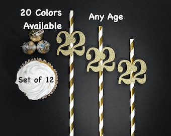 22nd Birthday Straws with Number Any Age (SET OF 12) 22nd Birthday Decoration Party Anniversary Tableware Decor Party Supplies  Birthday