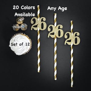 26th  Birthday Straws with Number Any Age (SET OF 12) 26th Birthday Decoration Party Anniversary Tableware Decor Party Favors Supplies