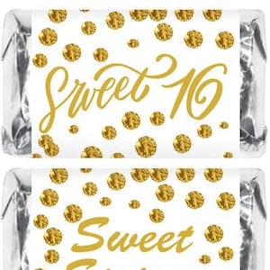 16th Birthday Miniatures Candy Bar Wrapper (Set of 60) Sweet 16 Mini Candy Bar Stickers, Sweet Sixteen Party Favors (Candy Not Included)
