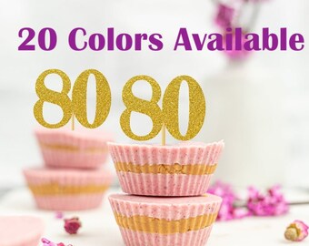 Any Number 80th Birthday Cupcake toppers Adult Party Glitter 80th Birthday Party Decorations number topper age 80 birthday cupcake topper