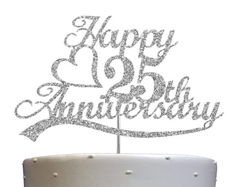 25th Anniversary Cake Topper (Double Sided) Silver Glitter 25th Wedding Anniversary Cake Topper 25th Cake Topper 25th Anniversary Decoration