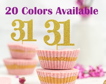 31st Birthday Cupcake Toppers | Glitter Number 31 Decorations | 31st Party Decor | Age 31 Milestone | Party Favors Birthday Party Supplies