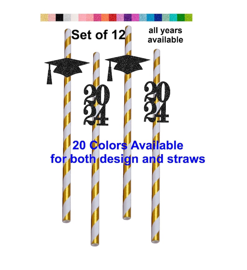 Class of 2024 Graduation Party Straws Graduation Decoration Set of 1220 Colors Available Class Reunion graduation decorations 2024 image 1