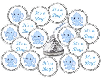 324 Blue Elephant Theme Baby Shower Party Favors Stickers Labels Its a Boy (candy not included)