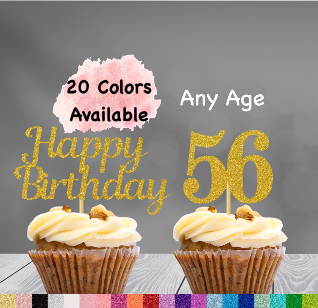 56th Birthday Cupcake Toppers | Number 56 Party Picks | 56 Party ...