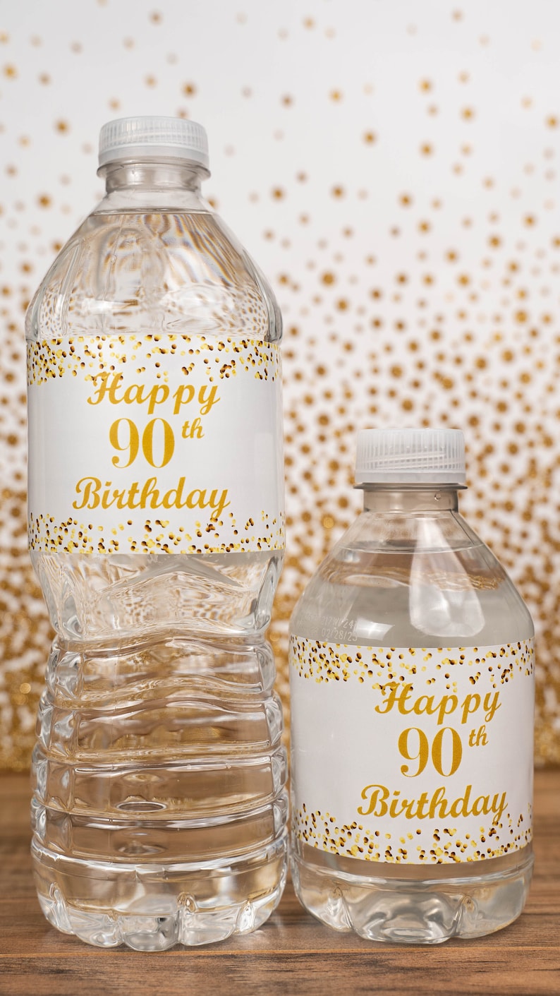 90th Birthday Water Bottle Labels - 24 Pack Party Decorations For Milestone Celebration