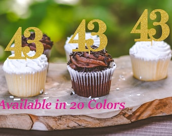 43rd Birthday Cupcake Toppers | Glitter Number 43 Decorations | 43rd Party Decor | Age 43 Milestone | Party Favors Birthday Party Supplies
