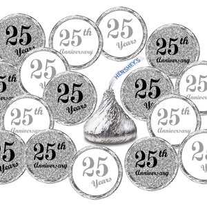 25th Wedding Anniversary Kisses Stickers, (Set of 216)  Labels Stickers For   Kisses Party Favors Decor (CANDY NOT INCLUDED)