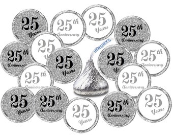 25th Wedding Anniversary Kisses Stickers, (Set of 216)  Labels Stickers For   Kisses Party Favors Decor (CANDY NOT INCLUDED)