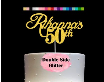 50th Birthday Cake Topper | Age 50 Number 50 | Personalized Name and Age | Glitter Party Decoration | Custom Cake Topper | Table Centerpiece