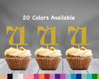 71st Birthday Cupcake Toppers | Glitter Number 71 Decorations | 71st Party Decor | Age 71 Milestone | Party Favors Birthday Party Supplies