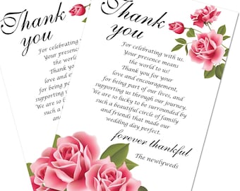 PRINTED Floral Wedding Thank You Place Card (SET OF 50) (4x6)  Place Setting Cards For Bridal Shower  Rehearsal Dinner Wedding Decorations