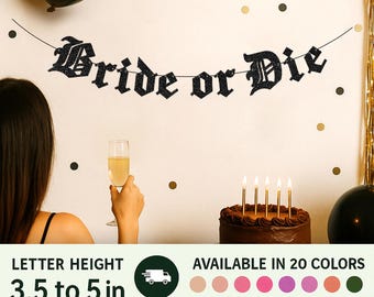 Bride or Die Banner – Gothic Bachelorette Party Banner, Spooky Bridal Shower Decor, Halloween Bride Party Decoration
