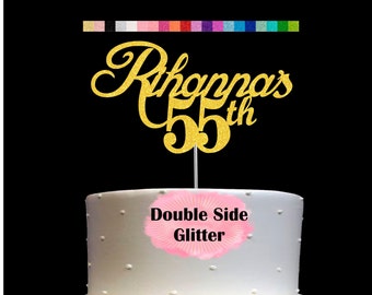 55th Birthday Cake Topper | Age 55 Number 55 | Personalized Name and Age | Glitter Party Decoration | Custom Cake Topper | Table Centerpiece