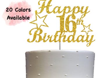 16th Birthday Cake Topper | Glitter Party Decoration | Happy Birthday Decor | Number 16 Milestone Celebration Elegant Topper for All Ages