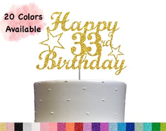 33rd Birthday Cake Topper | Glitter Party Decoration | Happy Birthday Decor | Number 33 Milestone Celebration Elegant Topper for All Ages