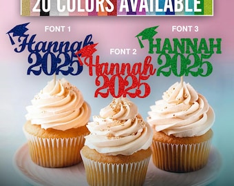 Class of 2025 Personalized Graduation Cupcake Toppers with Cap Design, Graduation Decorations, Graduation Favors class of 2025  Graduation