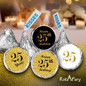 25th Birthday Party Labels Set of 324 Self-Adhesive Glossy Stickers Party Favors Candy Bags (CANDY NOT INCLUDED) Perfect for Kisses Bottoms