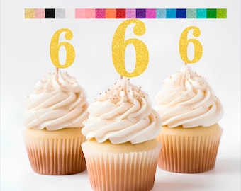 6th Birthday Cupcake Toppers | Glitter Number 6 Decorations | 6th Party Decor | Age 6 Milestone | Party Favors Birthday Party Supplies