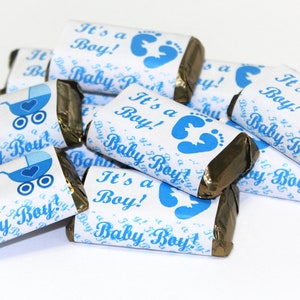 60 Blue Its a Boy Baby Shower Miniatures Candy Bar Wrapper, Baby Shower Miniatures Candy Bar Stickers (candy not included)